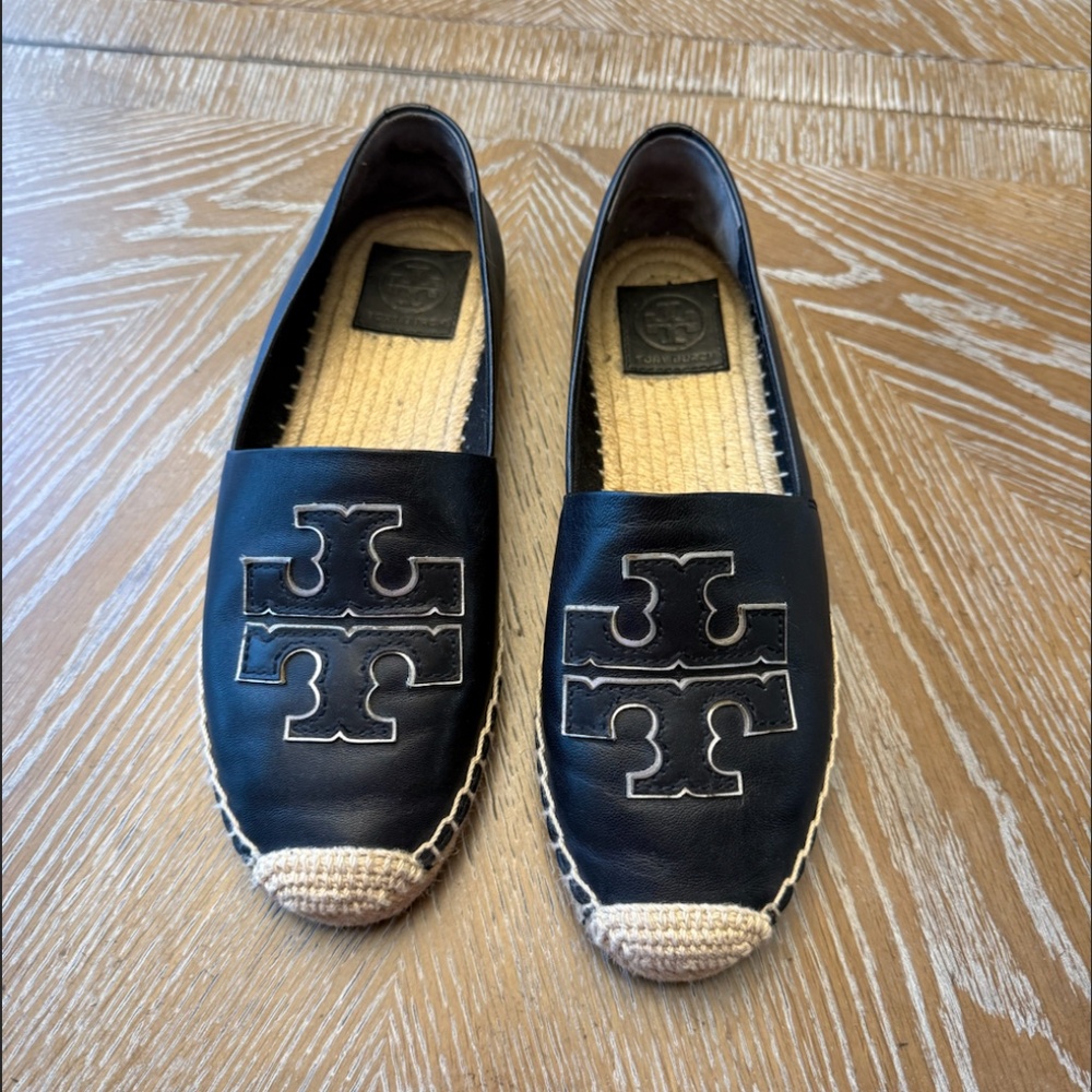 Tory Burch Black and Tan Espadrille Flats